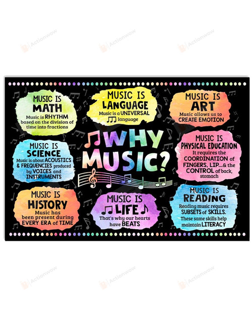 Music Poster Why Music Horizontal Wall Art Poster Canvas, Back To School Gift Poster Canvas Art
