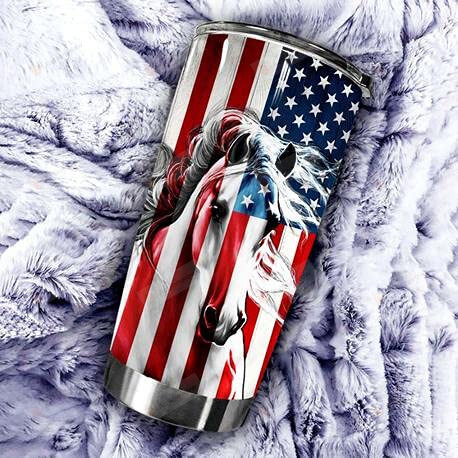Leegifts Gifts For Horse Lover Horse With American Flag Tumbler Stainless Steel Tumbler Spencial Gifts To Mom To Dad Great To Colleague To Friend