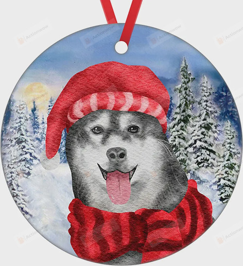 Christmas Tree And Siberian Husky Ornament, Dog Lover Ornament, Christmas Gift Ornament