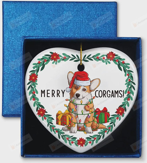 Merry Corgams Corgi Ornament, Dog Lover Ornament, Christmas Gift Ornament