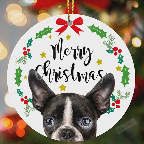 Boston Terrier Merry Christmas Ornament, Gifts For Dog Owners Ornament, Christmas Gift Ornament