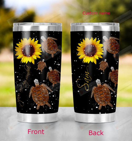 Personalized Sunflower And Turtle Tumbler Cup, You Are My Sunshine Tumbler Cups, Best Gifts For Turtle Lovers