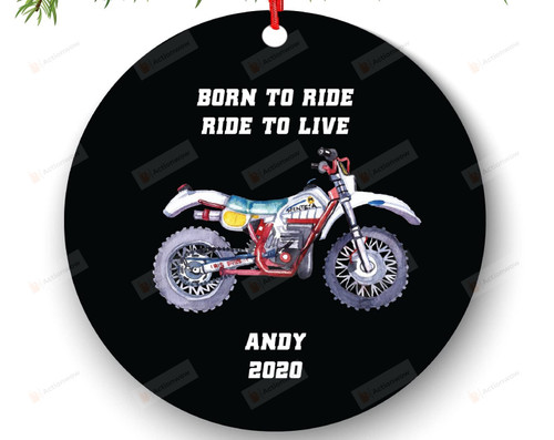 Personalized Dirt Bike Motocross Christmas Ornament Motorcycle Dirt Bike Rider Boy Girl Male Female Born To Ride To Live Watercolor Biker Hanging Decoration Christmas Tree Decor