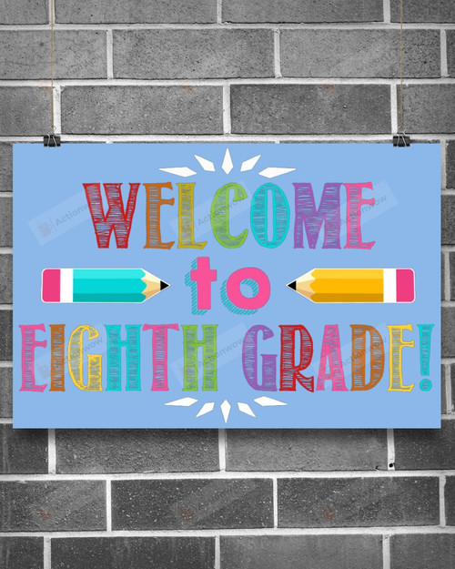 Welcome To 8th Grade Poster Canvas, Light Purple Poster Canvas, Classroom Poster Canvas