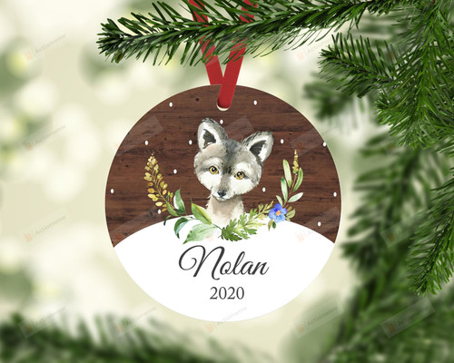 Personalized Wolf With Floral Ornament, Gifts For Wolf Lovers Ornament, Christmas Gift Ornament