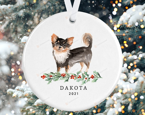 Personalized Long Hair Chihuahua Christmas Ornament For Family Have Pets Decoration Hanging Ornament Gifts For Thanksgiving Christmas New Year