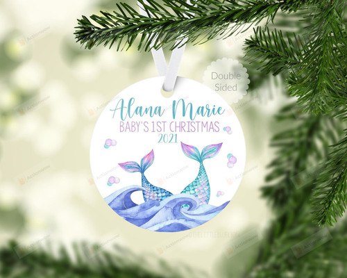 Personalized Mermaid Baby First Christmas Ornament, Gift For Mermaid Lovers Ornament, Christmas Gift Ornament