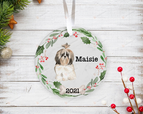 Personalized Long Hair Shih Tzu Dog Ornament, Gifts For Dog Owners Ornament, Christmas Gift Ornament