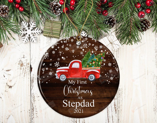 Personalized My First Christmas As Stepdad Ornament Stepdad Christmas Ornament Stepdad Car Ornament Faux Wood Hanging Decoration Christmas Tree Decor Home Decor