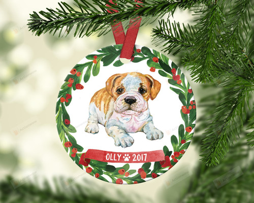 Personalized English Bulldog Ornament, Dog Lover Ornament, Christmas Gift Ornament
