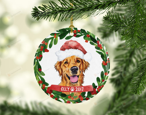Personalized Golden Retriever Ornament, Dog Lover Ornament, Christmas Gift Ornament