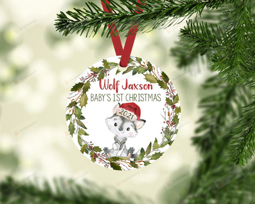 Personalized Baby First Christmas Ornament, Gifts For Wolf Lovers Ornament, Christmas Gift Ornament