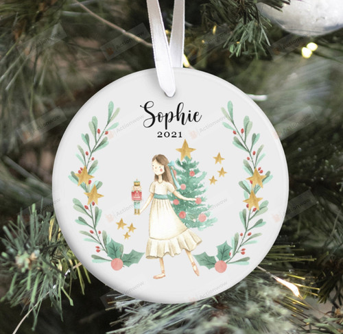 Personalized Christmas Ornament, Wreath Leafs And Stars Ornament, Christmas Gift Ornament