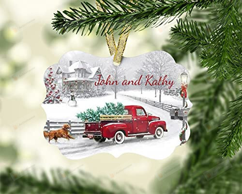 Personalized Christmas Ornament 2021 - Red Truck Christmas Ornament For Couple, Husband, Wife Ornament Christmas Tree Decorations Ornament