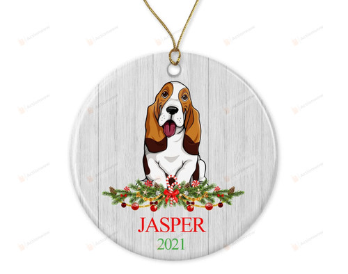 Personalized Pet Name Ornament Custom Puppy Ornament Basset Hound First Christmas Ornament Basset Hound Dog Christmas Tree Ornament Dog Lovers Gifts Hanging Decoration