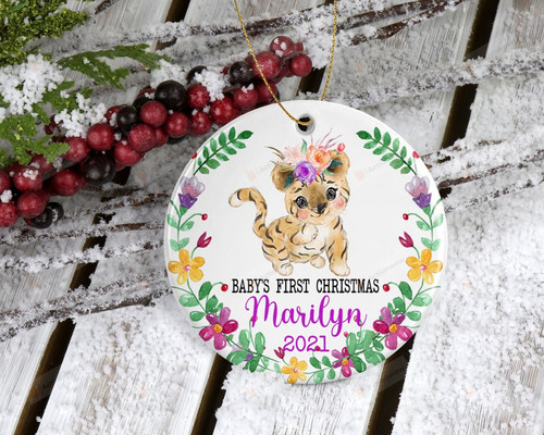 Personalized Tiger Baby's First Christmas Ornament, Tiger Lover Gift Ornament, Christmas Gift Ornament, Keepsake Gift Ornament