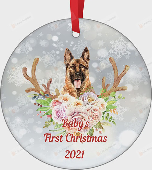 Personalized Baby's First Christmas German Shepherd Dog Ornament, Gifts For Dog Owners Ornament, Christmas Gift Ornament