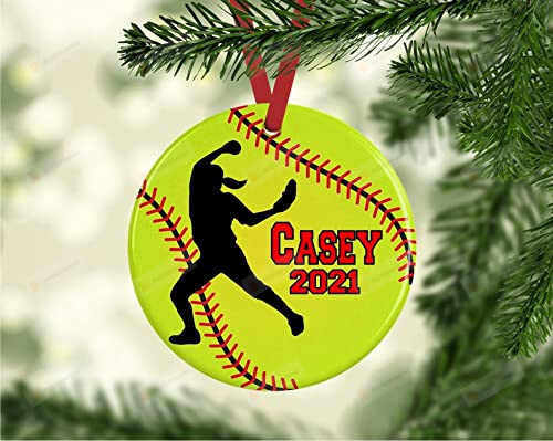Personalized Softball Ornament Porcelain Ornament Fastpitch Softball Pitcher Design Gifts For Softball Hanging Decoration Xmas Ornament