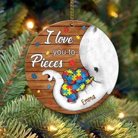 Personalized Elephant Ornaments - I Love You To Pieces - Autism Ornament Motivational Ornament For Autism