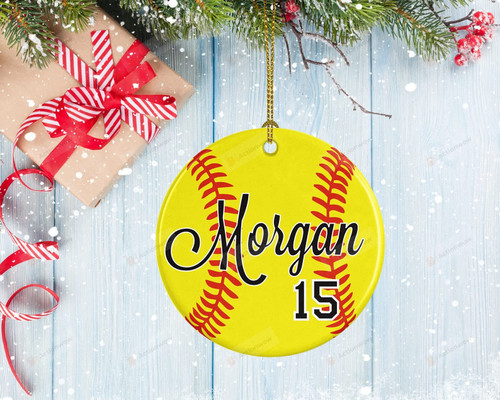 Personalized Softball Ornament Porcelain Ornament Fastpitch Softball Ball With Stitches Design Gifts For Softball Christmas Ornament Hanging Decoration Christmas Tree Ornament