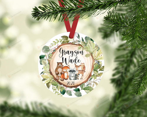 Personalized Baby Christmas Ornament, Bear Fox Raccoon Deer Owl Ornament, Christmas Keepsake Gift Ornament