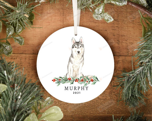 Personalized Siberian Husky Ornament, Dog Lover Ornament, Christmas Gift Ornament