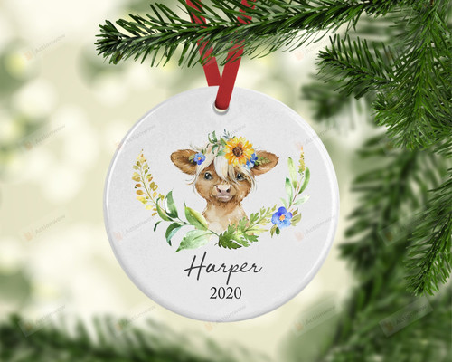 Personalized Cow With Sunflowers Christmas Ornament, Gifts For Cow Lovers Ornament, Christmas Gift Ornament