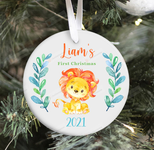 Personalized Lion Baby's First Christmas Ornament, Lion Lover Gift Ornament, Christmas Gift Ornament