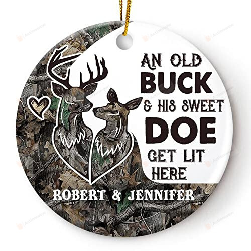 Personalized An Old Buck And His Sweet Doe Deer Couple Custom Circle Oval Heart Star Ornament Gifts For Couples Husband Wife For Christmas Wedding Day Decoration