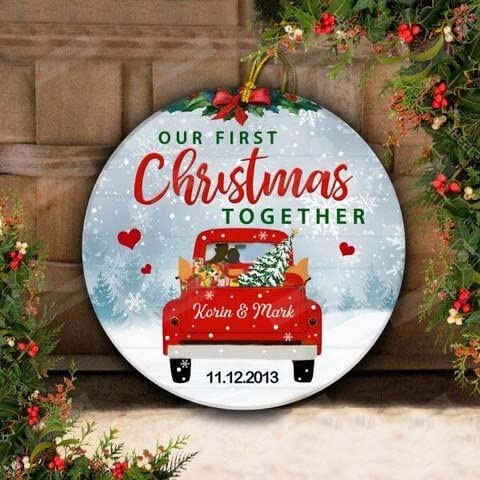 Personalized Christmas Ornaments 2021 - Our First Christmas Together - Red Truck Christmas Ornaments For Couple Husband Wife Christmas Ornament Hanging Tree
