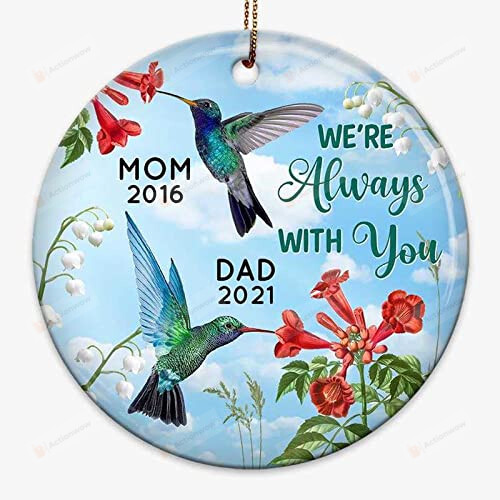 Hummingbird Sky And Flower Memorial Personalized Circle Ornament Condolence Ideal Gifts Death Anniversary Remembrance Memorial Family Keepsake Tree Decorations