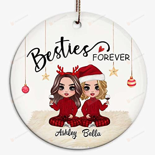 Personalized Circle Ornament Doll Besties Christmas Checkered Pants Meaningful Gifts For Family Friends On Xmas Tree Christmas Decoration Mug And Pillow