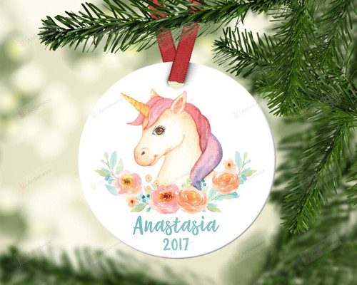 Personalized Unicorn With Floral Ornament, Gifts For Couple Ornament, Christmas Gift Ornament