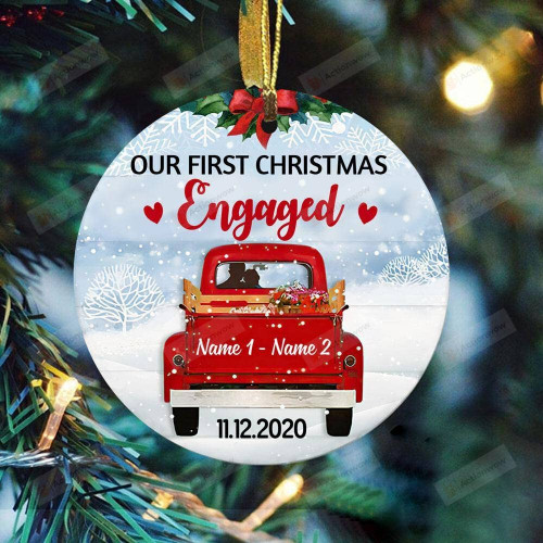 Personalized Love Couple Red Truck Our First Christmas Engaged Christmas Ornament Gifts For Couple, Husband, Wife Ornament Christmas Tree Decorations Ornament