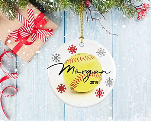 Personalized Softball Ornament Fastpitch Softball Ball With Stitches Design Gifts For Softball Hanging Decoration Xmas
