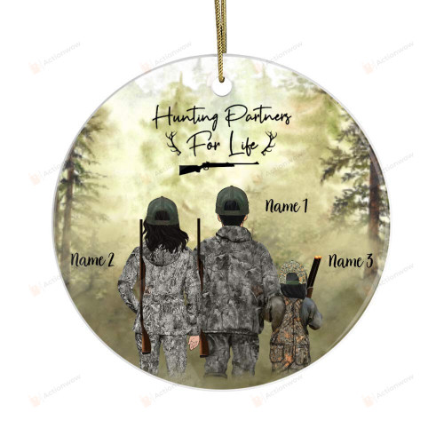 Personalized Deer Hunting Family Of Three Daughter Ornament - Hunting Partners For Life Ornament