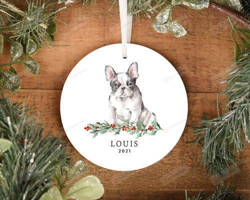 Personalized Black & White French Bulldog Ornament, Dog Lover Ornament, Christmas Gift Ornament