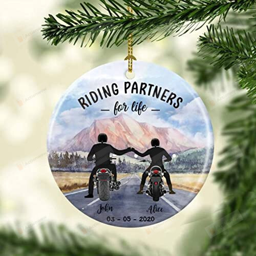 Personalized Ridding Partners For Life Motorcycle Couple Ornament Funny Gifts Christmas Custom Name For Couple, Wife, Husband For Christmas Tree Decorations Ornament Birthday Holiday