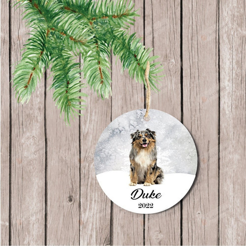 Personalized Australian Shepherd Dog On Snow Ornament, Gifts For Dog Owners Ornament, Snow Lover Gift Ornament