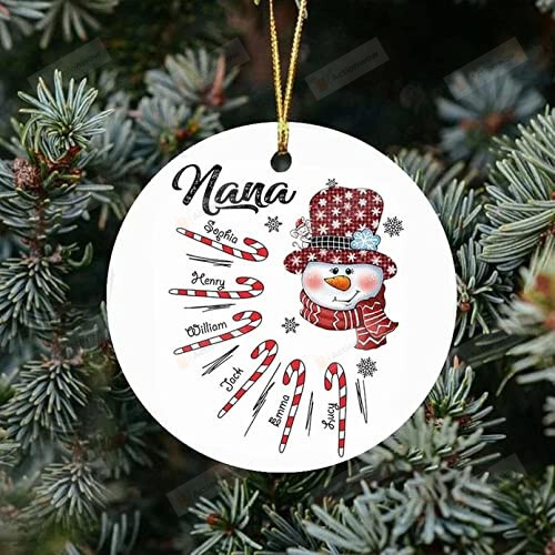 Personalized Nana Snowman And Candy Christmas Ornament For Christmas Tree Decoration Ornament Gigi, Mimi, Nana Xmas Gifts From Grandkids Ornament