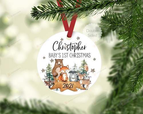 Personalized Baby First Christmas Ornament, Bear Fox Raccoon Deer Owl Ornament, Christmas Keepsake Gift Ornament