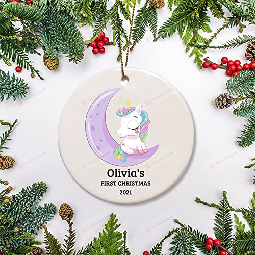 Personalized Baby's First Christmas Watercolor Unicorn Ornament 202