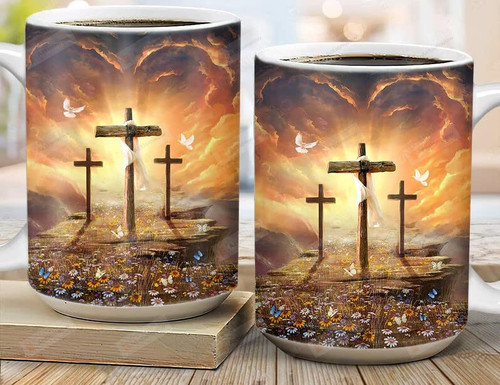 Path To Heaven, The Three Crosses Jesus Memorial Mug For Dad Or Mom In Heaven Jesus Lover From Daughter Son On Birthday Anniversary Mother'S Day Father'S Day Mug 11-15 Oz