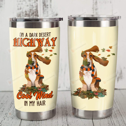 Basset Hound On A Dark Desert Highway Cool Wind In My Hair Stainless Steel Tumbler, Tumbler Cups For Coffee/Tea, Great Customized Gifts For Birthday Christmas Thanksgiving
