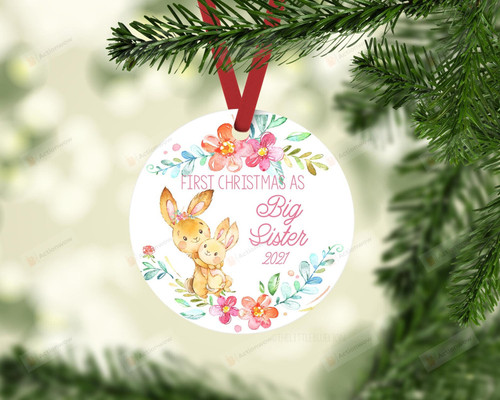 Personalized Bunny First Christmas As Big Sister Ornament, Bunny Lover Gift Ornament, Christmas Gift For New Big Sister Ornament