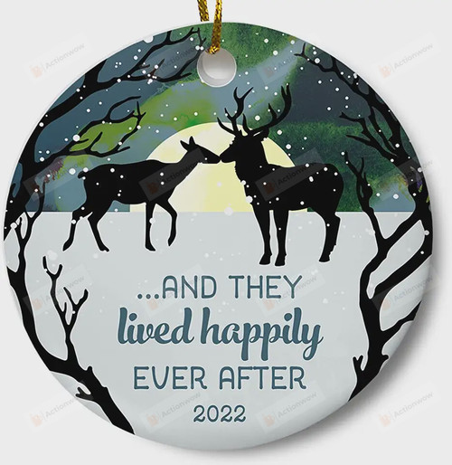 Personalized Deer Couple Ornament, And They Lived Happily Ever After Ornament, Christmas Gift For New Couple Ornament
