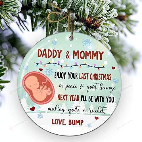 Janes Personalized Dad & Mommy Merry Christmas Baby'S Sonogram Ornament - Enjoy Your Last Christmas In Peace & Quiet Ornament - First Daddy To Be Merry Christmas From The Bump, Multi 1