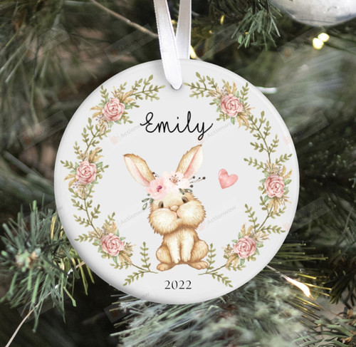 Personalized Bunny And Roses Ornament, Bunny Lover Gift Ornament, Christmas Keepsake Gift Ornament