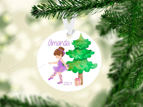 Personalized Little Ballerina And Christmas Tree Ornament, Ballerina Gift Ornament, Christmas Gift Ornament