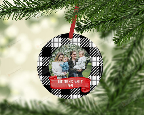 Personalized Plaid Family Photo Christmas Ornament, Gift For Family Members Ornament, Christmas Gift Ornament